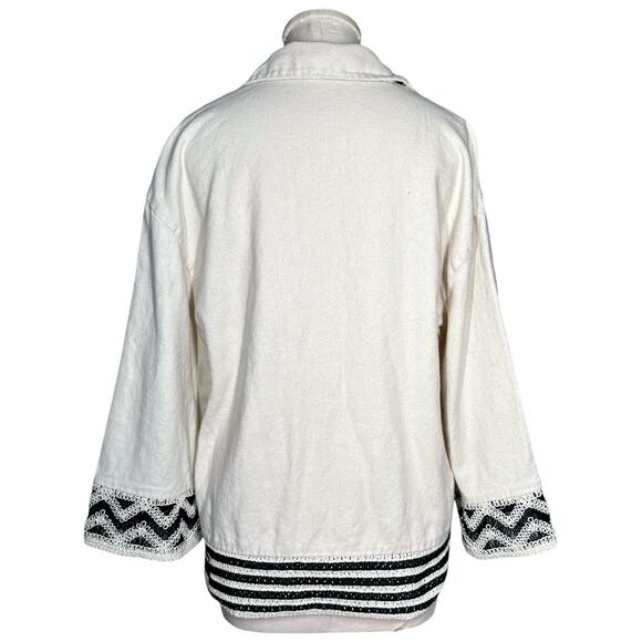 ZARA Crochet Linen Blend Tunic Top Beach Coastal V-Neck Cream Black Relaxed - Picture 8 of 16